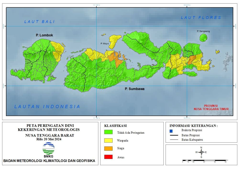 BMKG Deteksi 22 Kecamatan di NTB Siaga dan Waspada Kekeringan