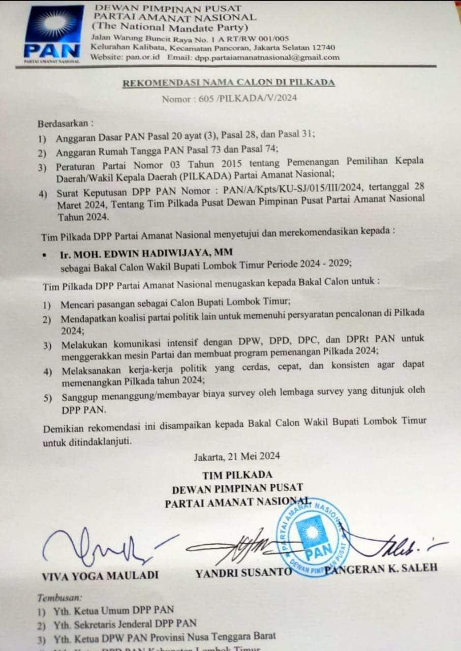 DPP PAN Rekomendasikan Nasrudin Jadi Bakal Calon Bupati Lotim