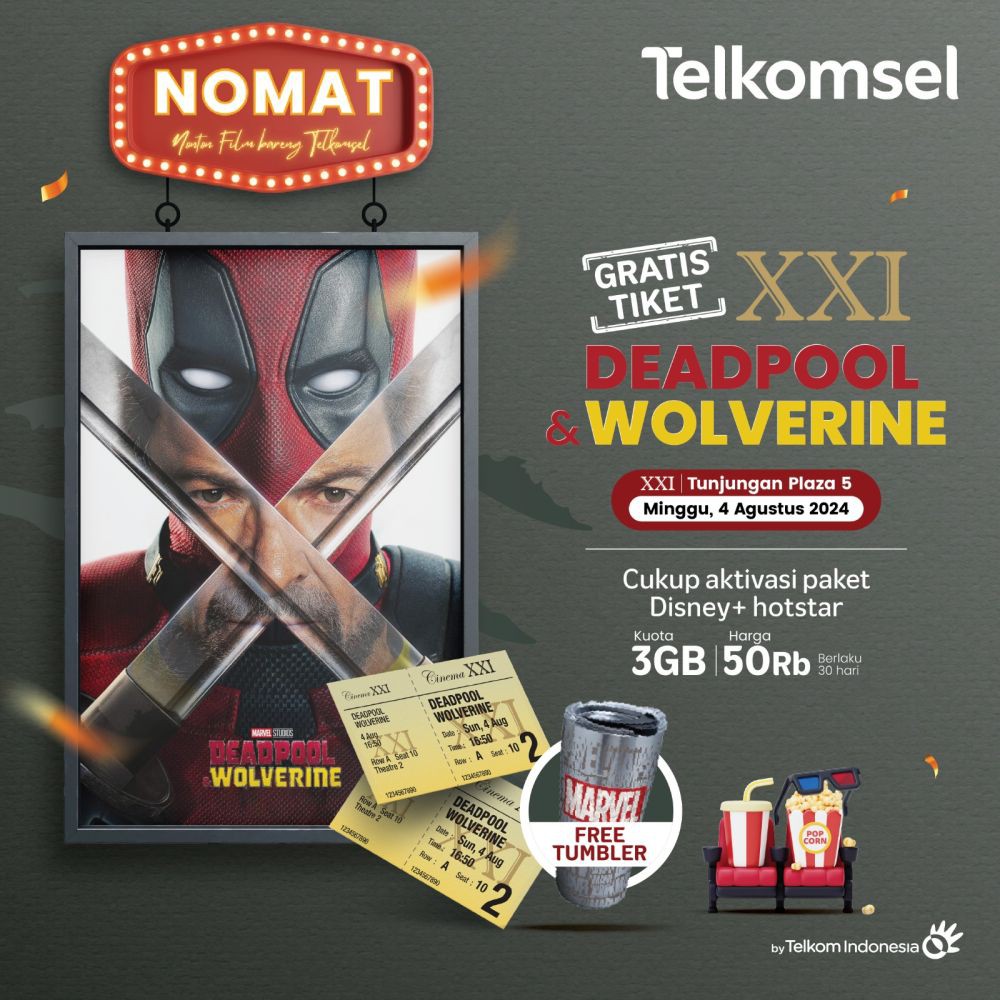7 Promo Tiket Nonton Deadpool & Wolverine, Gratis Tumbler!