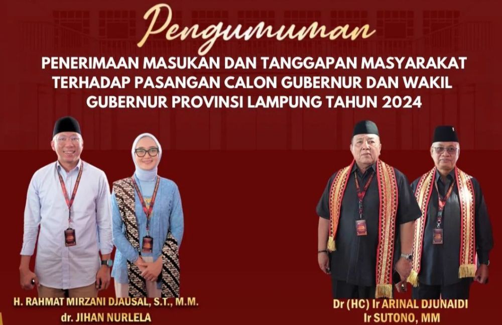 Paslon Gubernur-Wagub Lampung Nihil Masukan dan Tanggapan Masyarakat