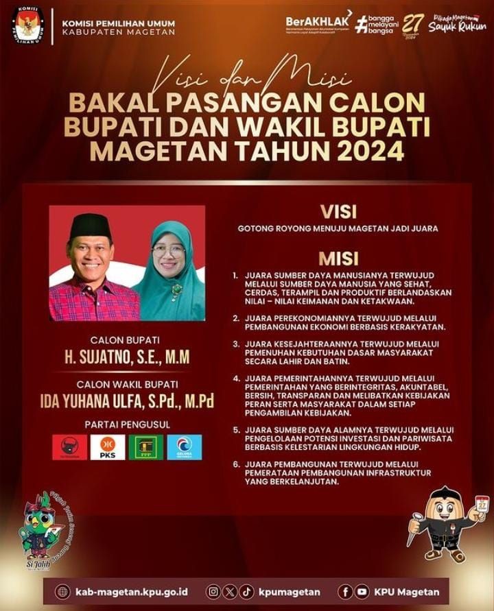 Catat! Ini Visi dan Misi 3 Bakal Paslon Bupati Magetan di Pilkada 2024