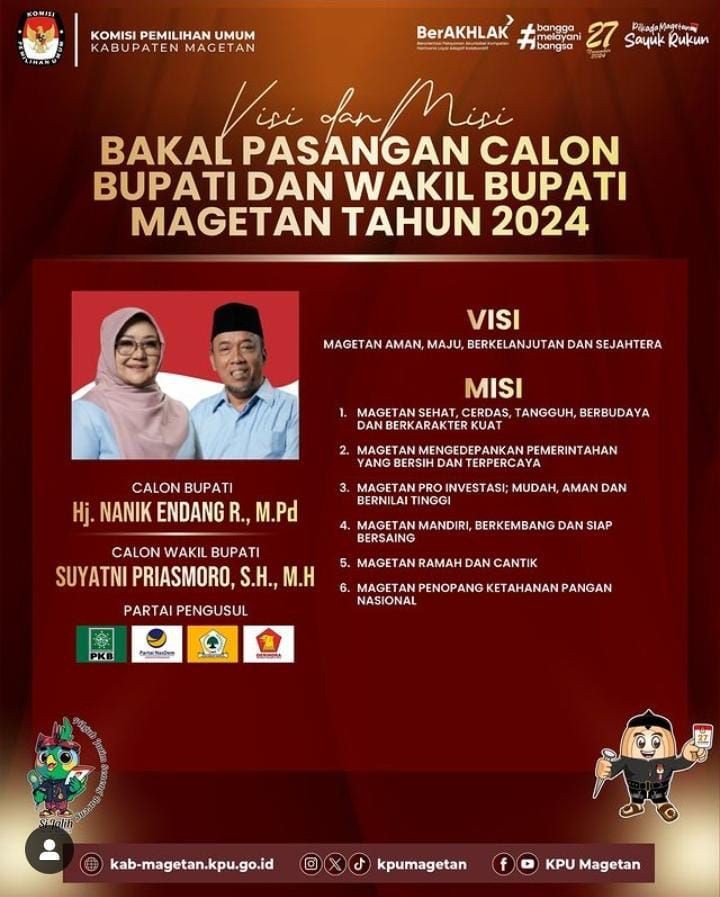 Catat! Ini Visi dan Misi 3 Bakal Paslon Bupati Magetan di Pilkada 2024